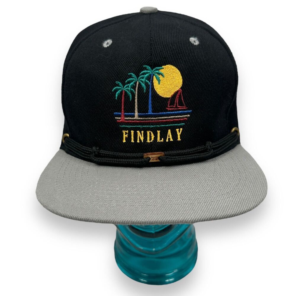 Findlay Rope Snapback Hat Cap Men's One Size Palm Trees Sun Boat Black Gray‎